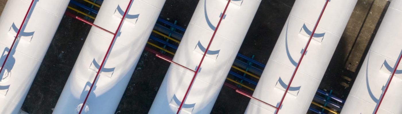 Aerial view industrial gas storage tank. LNG or liquefied natural gas storage tank. Energy crisis.