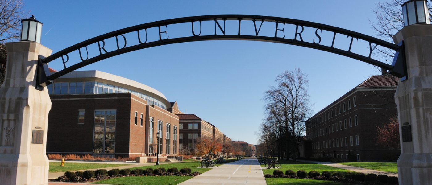 West Lafayette, Indiana, USA - November 28th, 2009:  The Purdue University Campus Entrance Arch from Stadium Avenue on the main campus in West Lafayette, Indiana.